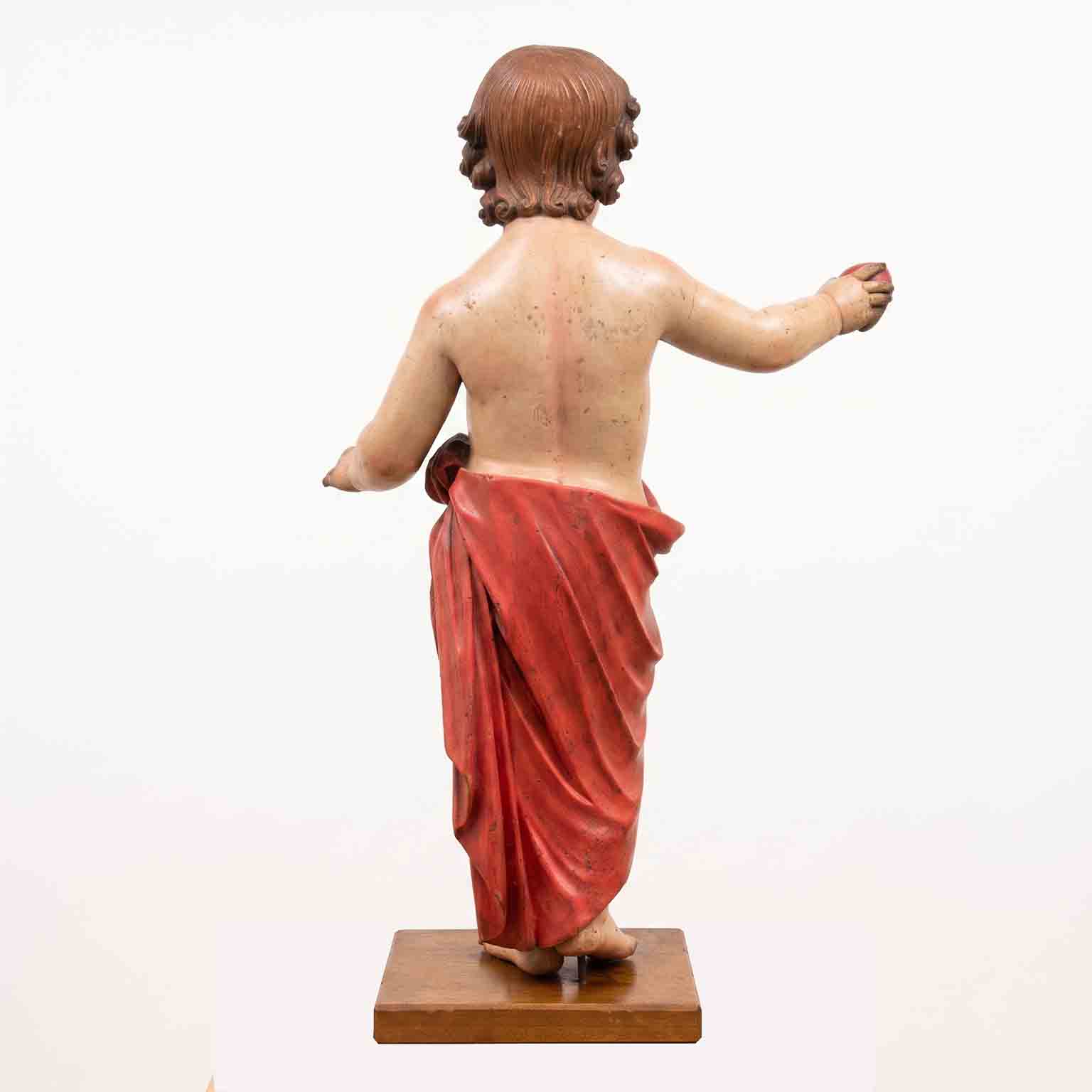 gesù bambino astante con cuore scultura antica policroma f