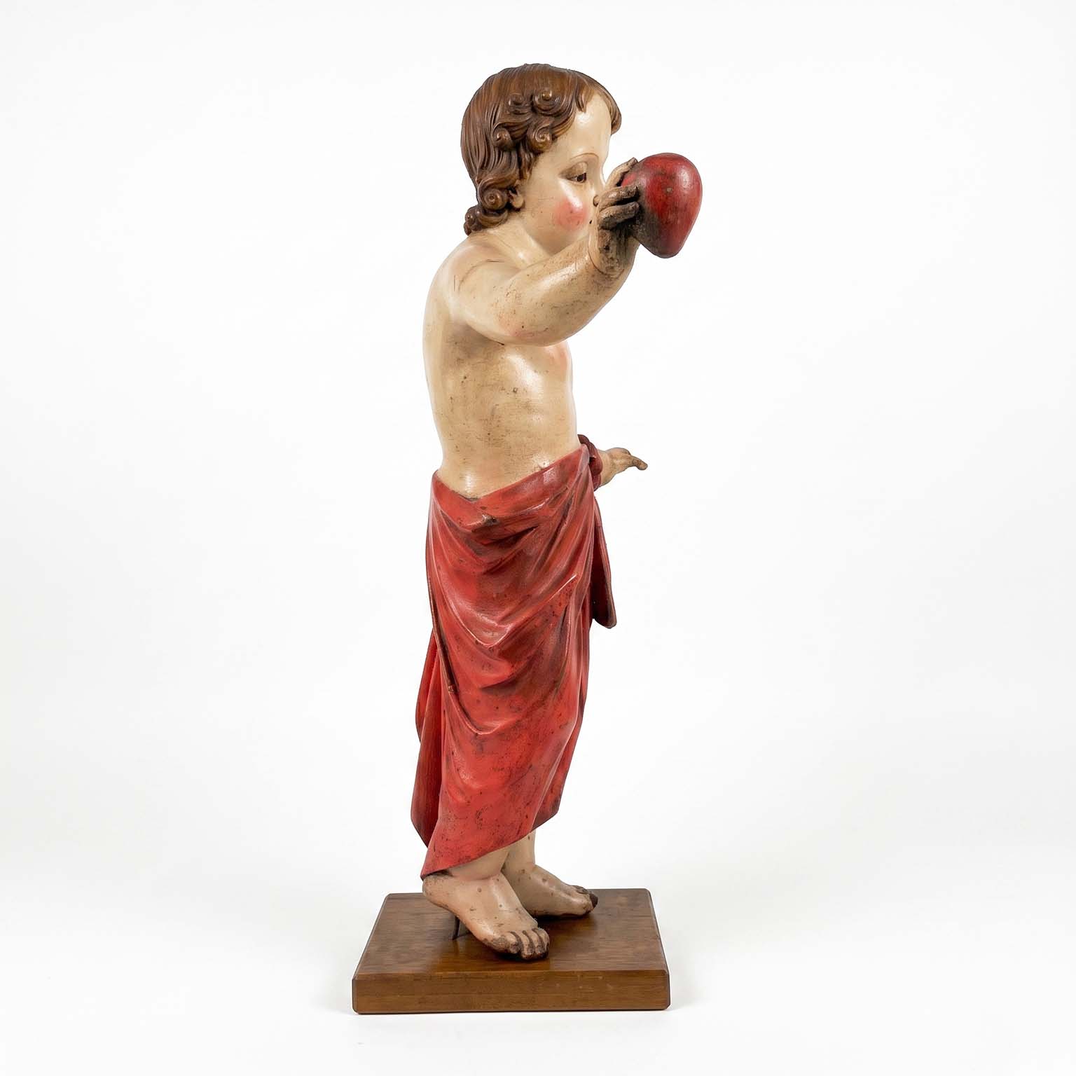 gesù bambino astante con cuore scultura antica policroma g