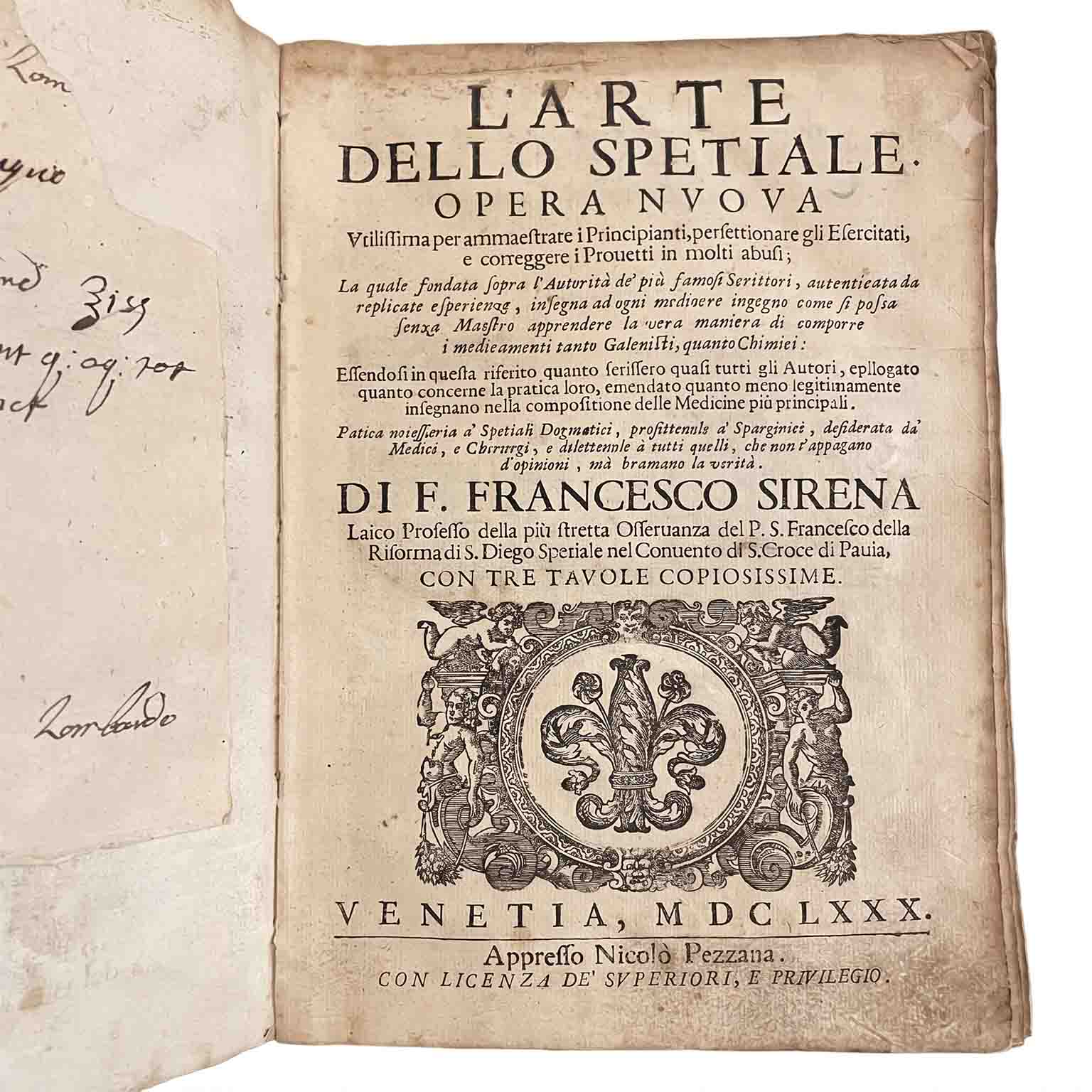 libro antico l’arte dello spetiale di francesco sirena a venezia 1680