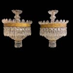 pendant di plafoniere in bronzo e cristallo a
