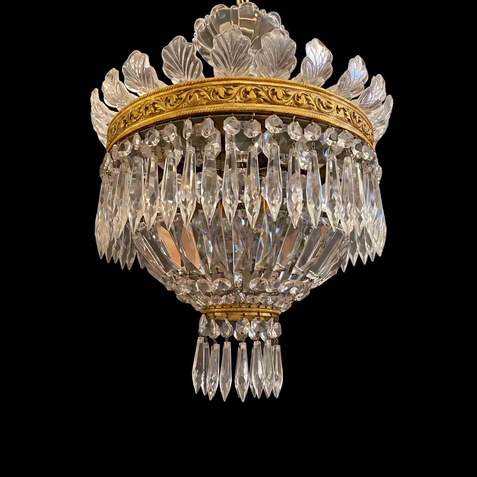 pendant di plafoniere in bronzo e cristallo c