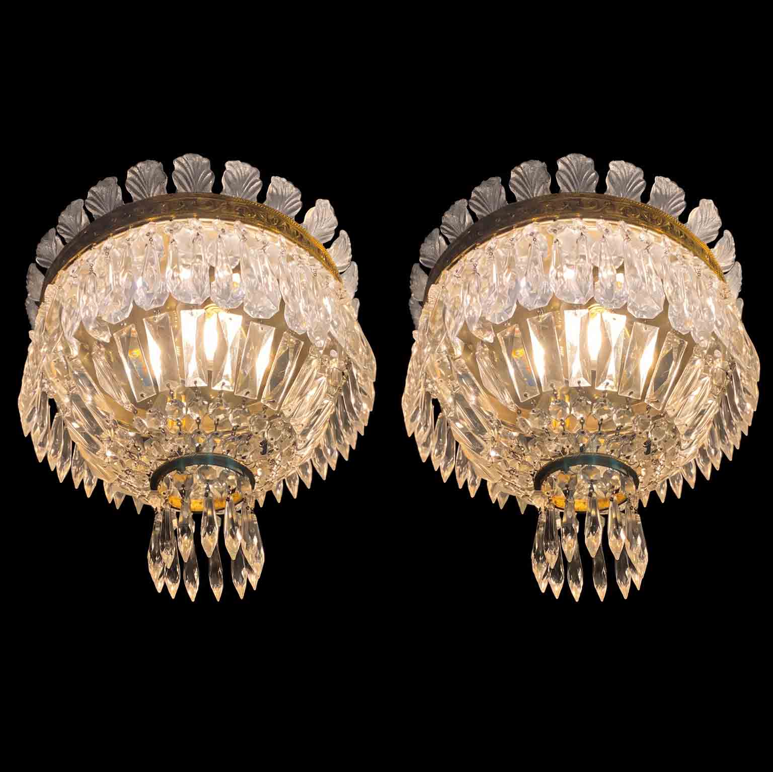 pendant di plafoniere in bronzo e cristallo e